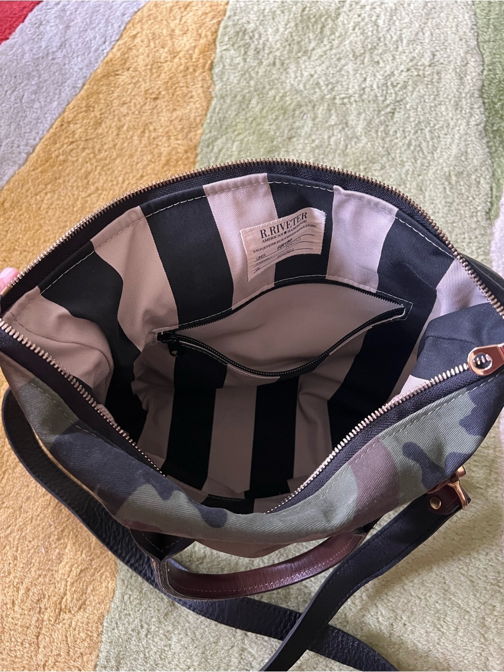 R.Riveter - Carry All Canvas Tote w/ Leather Trim - Otto - Camo Brown - Picture 6 of 6